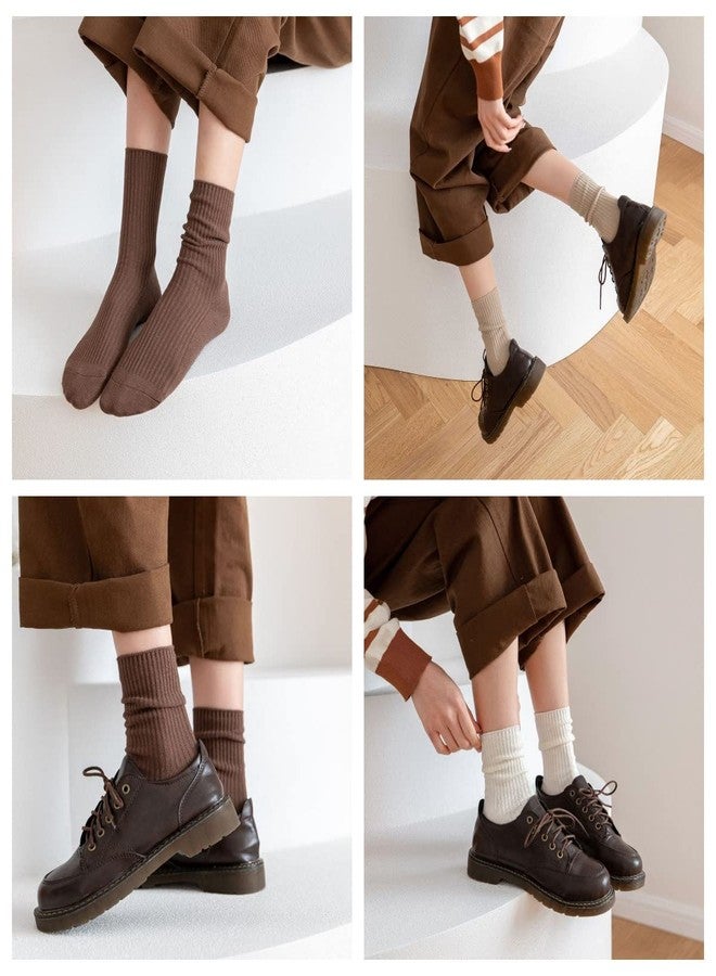 MarJunSep Women’s Crew Socks Cute Loafer Neutral Cotton Slouchy Boot Dress Socks Women Girls Granola Essentials White Black 6 Pairs - Image 2